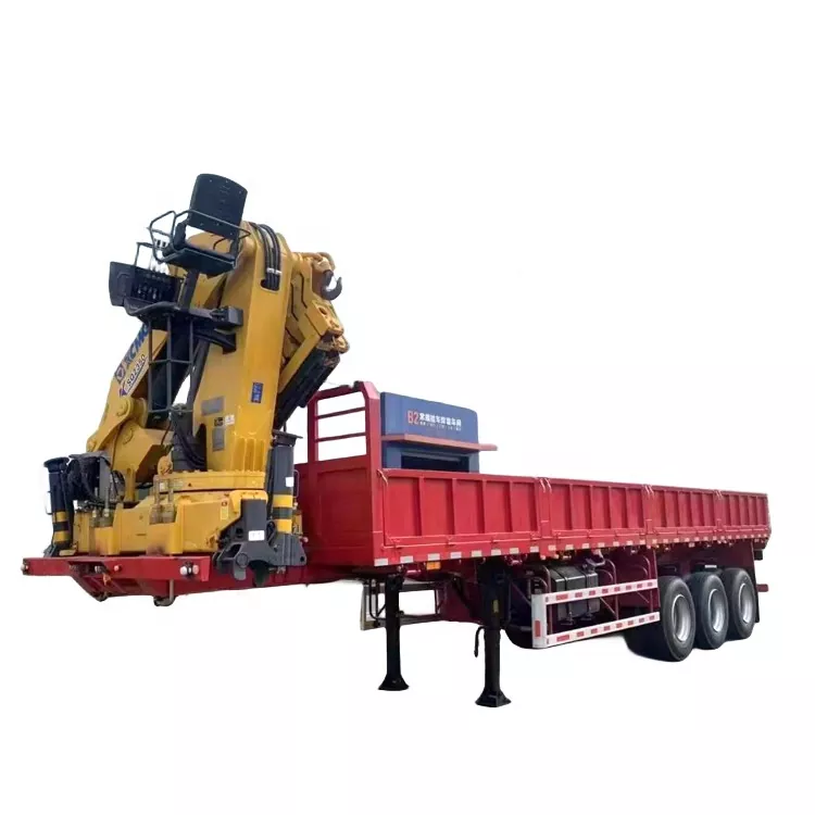 Semiremorcă cu macara montată pe camion cu platformă extinsă